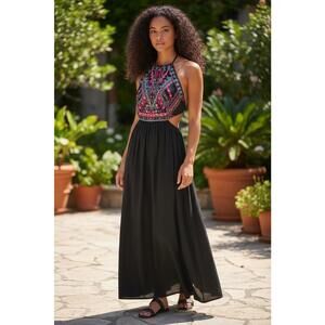 NWT Lulus Embroidered Halter Neck Maxi Dress with Cutouts Small